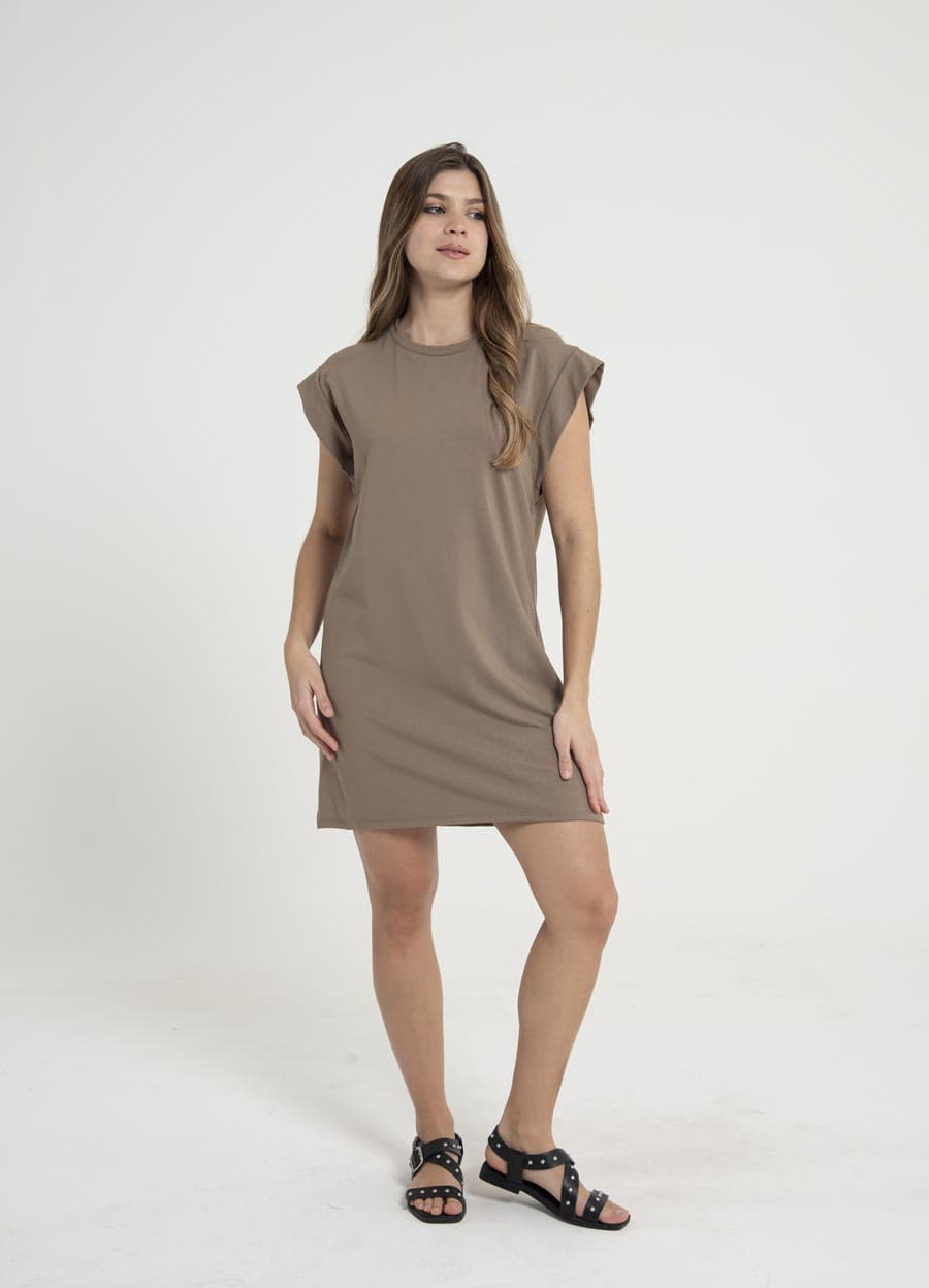 Vestido viscosa spandex c/vista en hombro