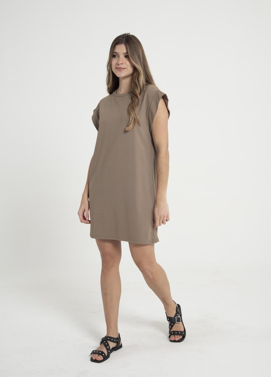 Vestido viscosa spandex c/vista en hombro