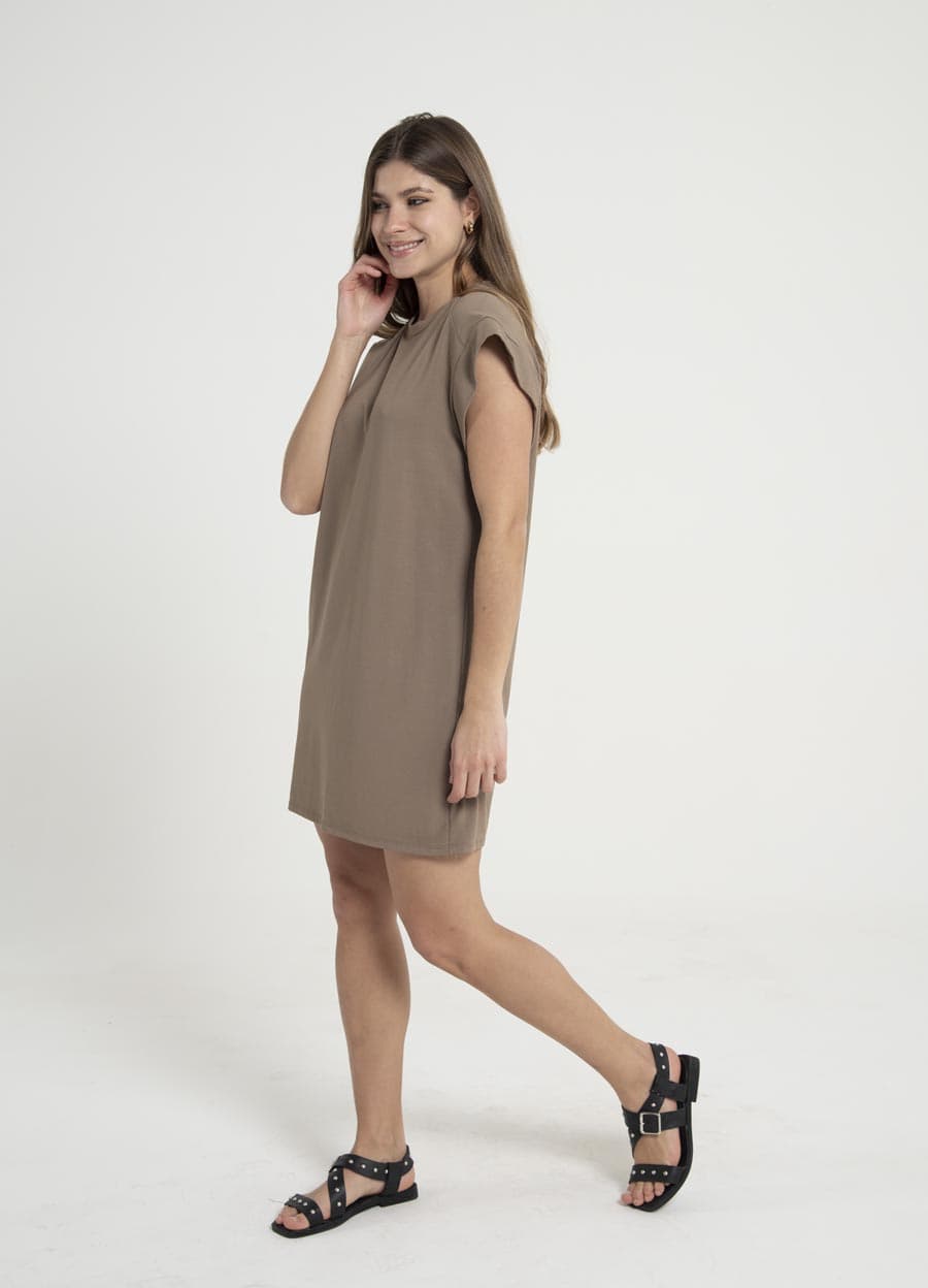 Vestido viscosa spandex c/vista en hombro
