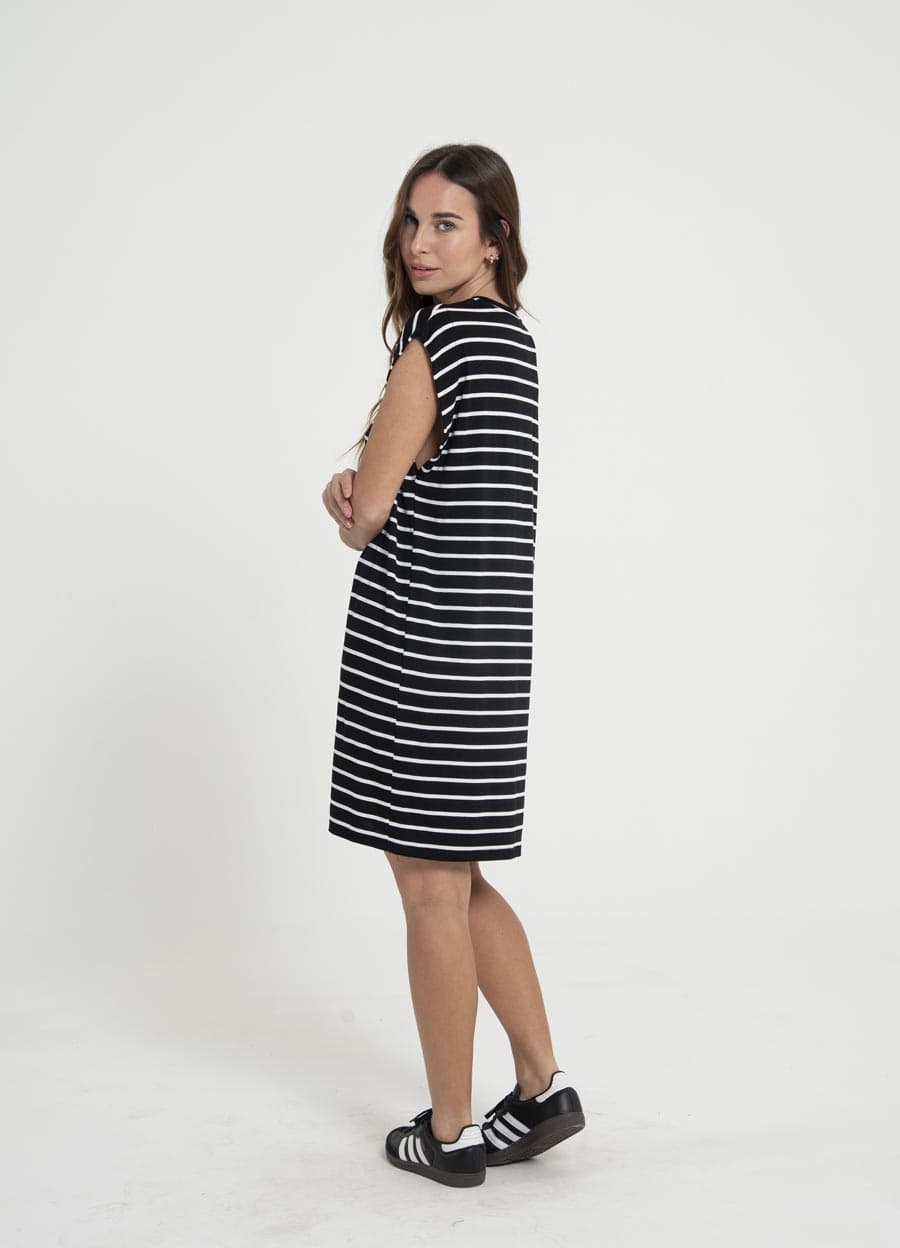 Vestido corto sin mangas viscosa rayado