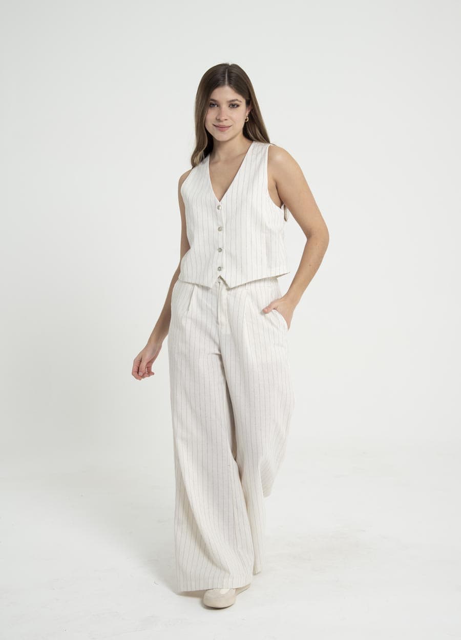 Pantalon sastrero lino rayado