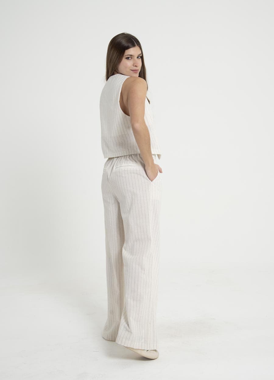 Pantalon sastrero lino rayado