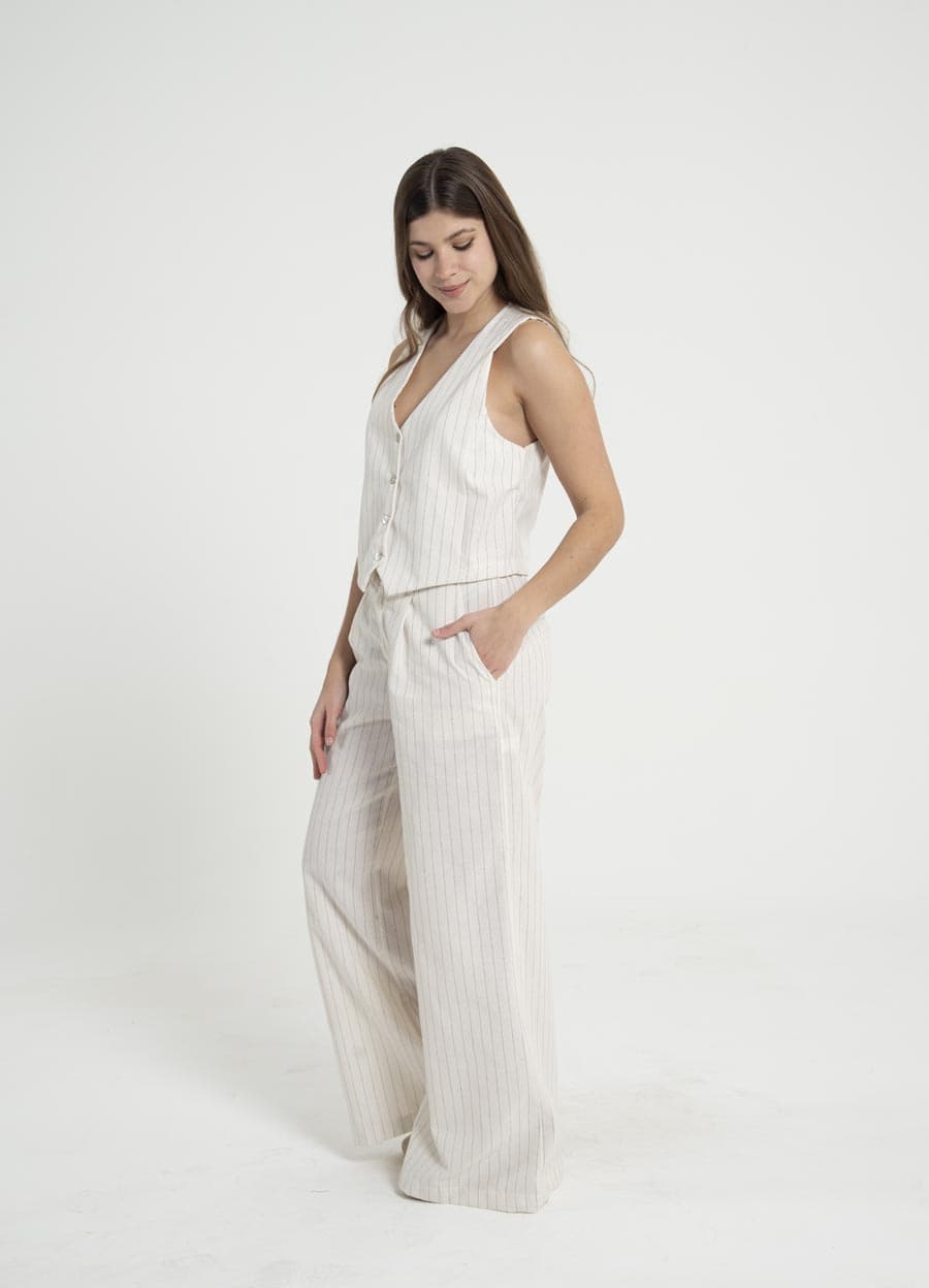 Pantalon sastrero lino rayado
