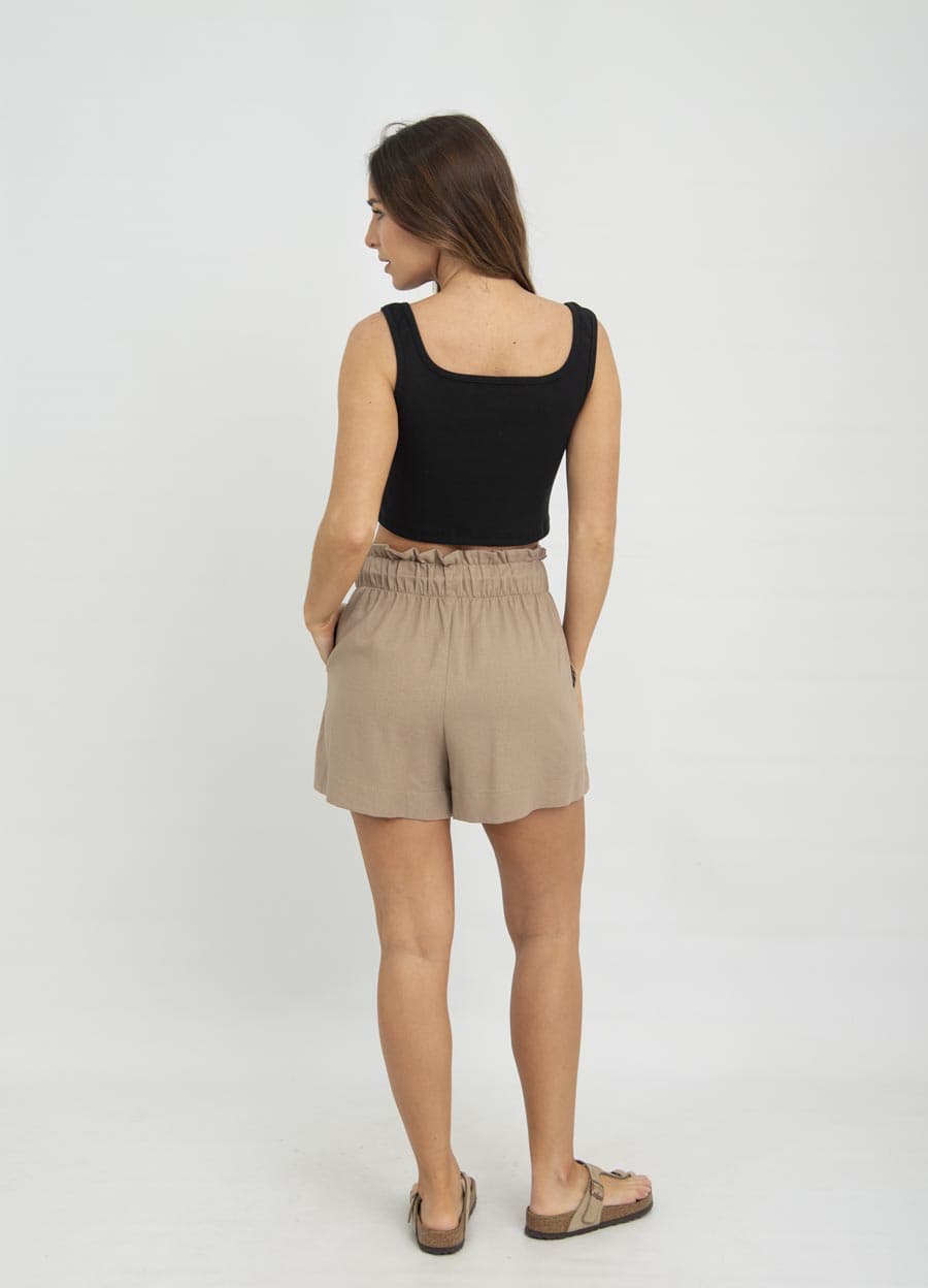 Short lino cintura alta con cordon