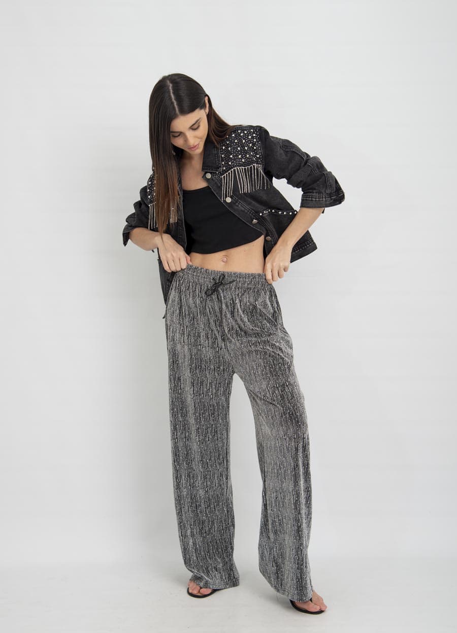 Pantalon metalizado con strass