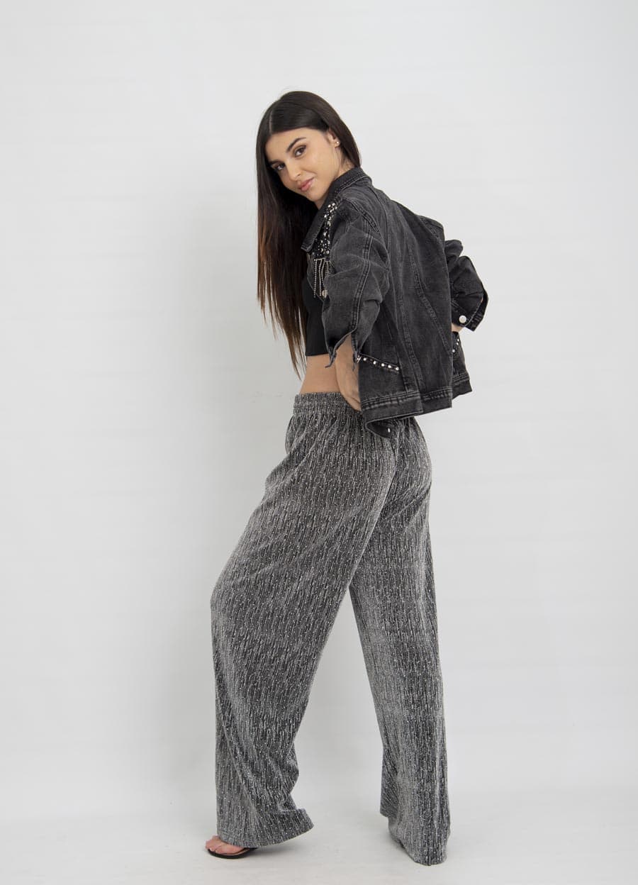 Pantalon metalizado con strass