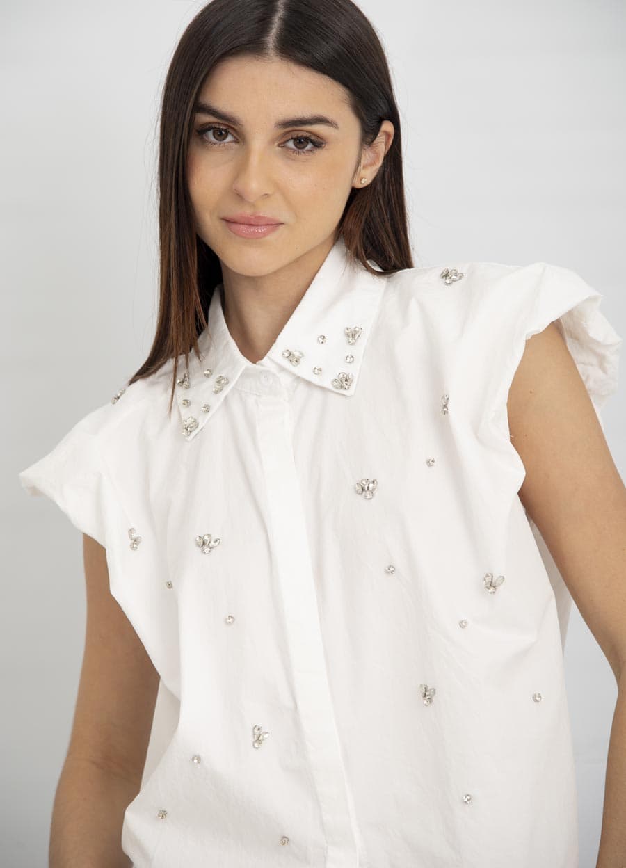 Camisa manga bombe con piedras