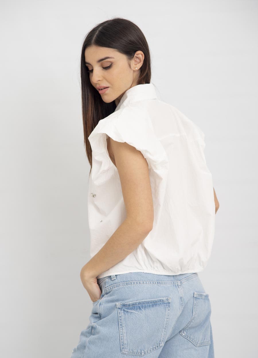 Camisa manga bombe con piedras