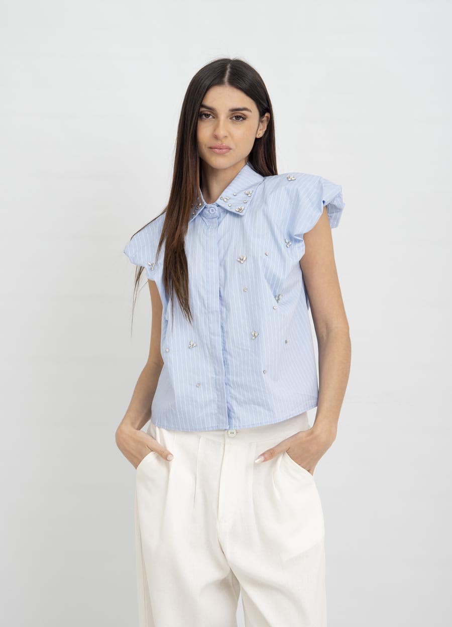 Camisa manga bombe con piedras