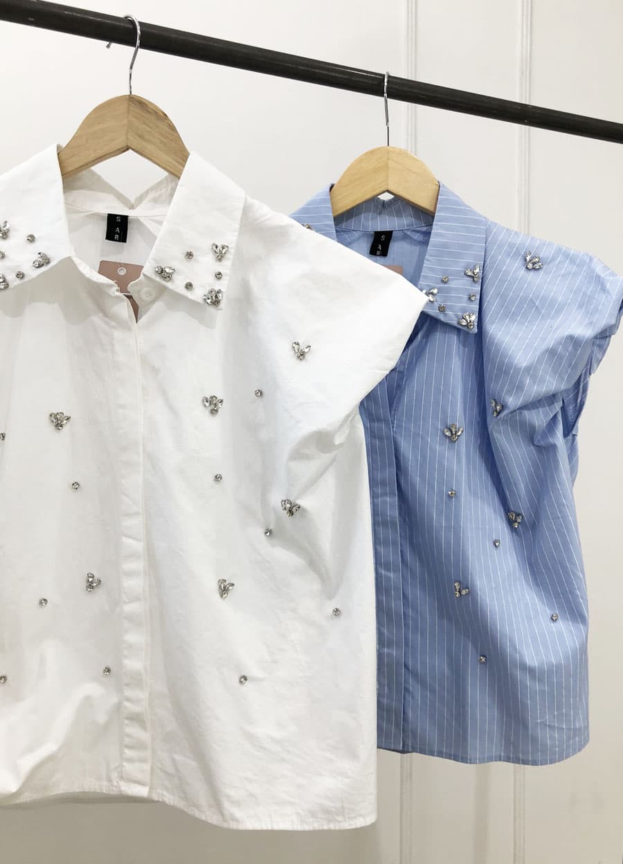 Camisa manga bombe con piedras