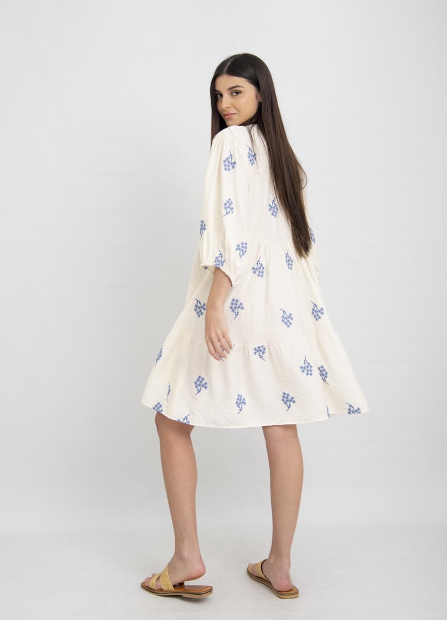Vestido corto manga bombe bordado